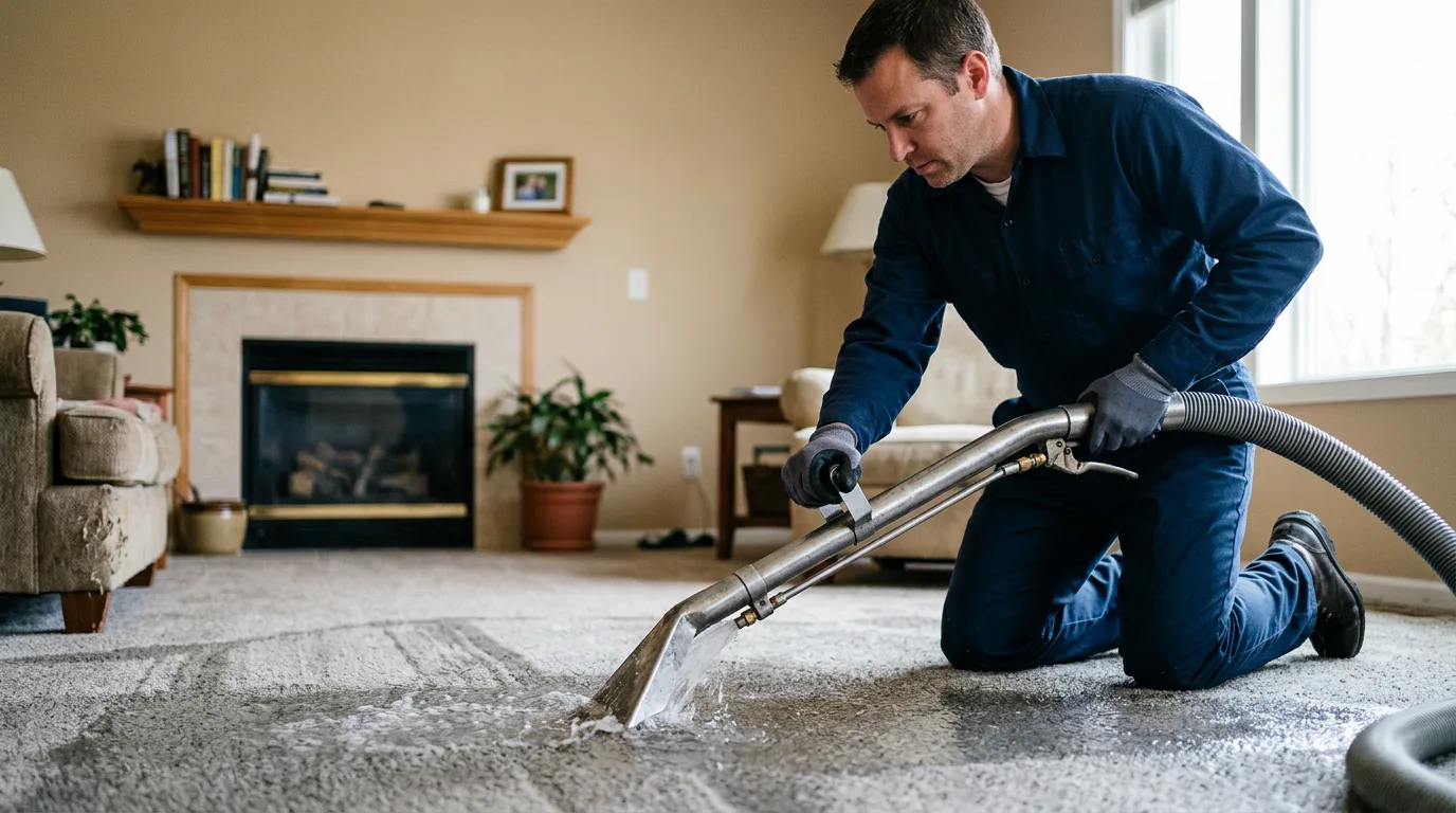 Water damage restoration technician working near Owego, NY